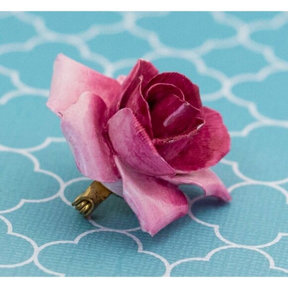 Vintage Bright Pink Rose Brooch by English Bone China - R14 - Picture 2 of 3